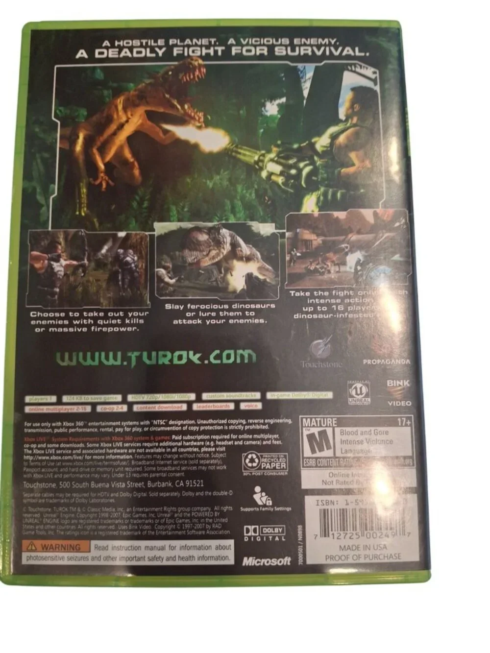 Turok Xbox 360 CIB Complete Manual 2008 Dinosaur FPS Shooter Touchstone Tested